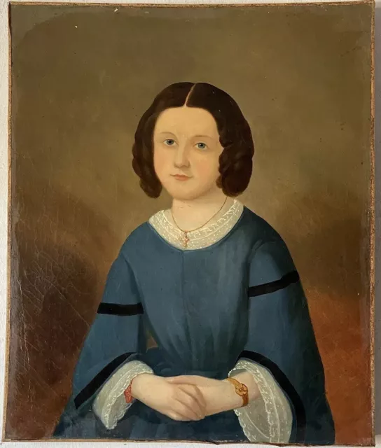 Antique 18Th Century Primitive Folk Art Woman Portrait Oil Painting Old Italian