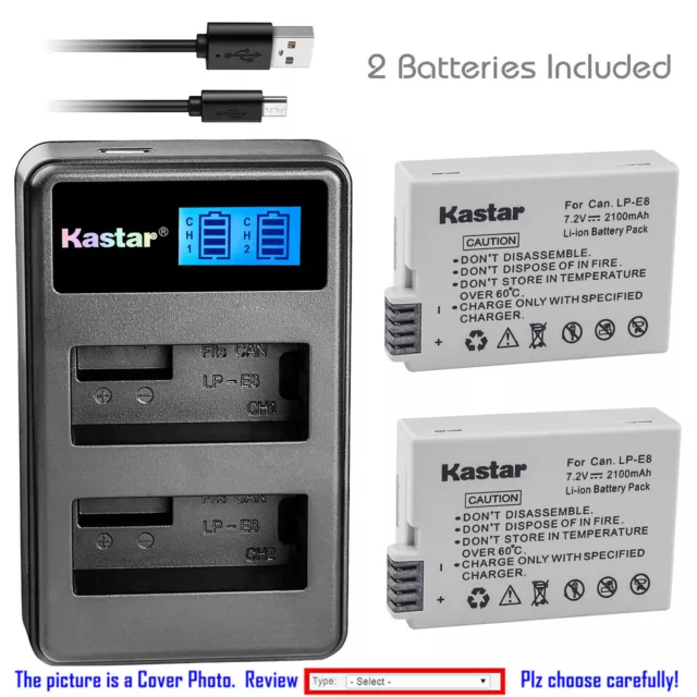 Kastar Battery LCD Dual Charger for Canon LP-E8 LC-E8 Canon EOS Rebel T3i Camera