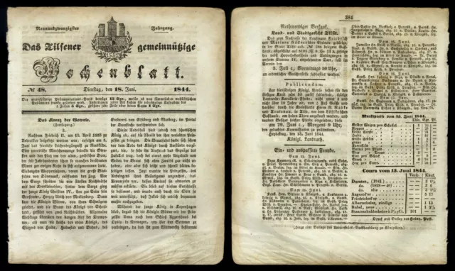 Alte historische Zeitung No. 48 von 1844 Tilsit Tilsener Wochenblatt Ostpreussen