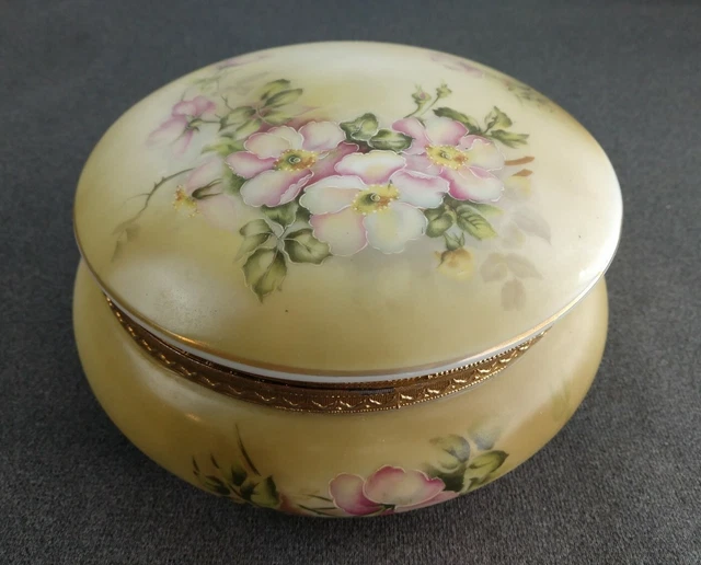 Antique Hand Painted Porcelain Nippon Dresser Trinket Jewelry Box Large
