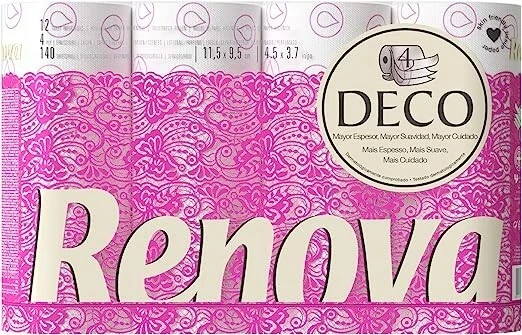 Renova 200043286 Deco Carta Igienica, 12 Rotoli, color Bianco, 16.1 m