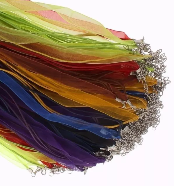 10 HALSBAND ORGANZA mit BAUMWOLLKORDEL Verschluss Halskette Wachsband BEST C31