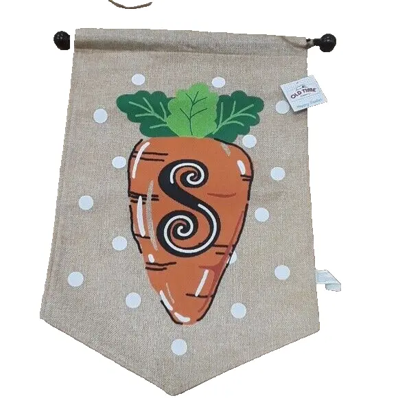 Spring Easter "S" Monogram Carrot Burlap House Flag with Pole NEW