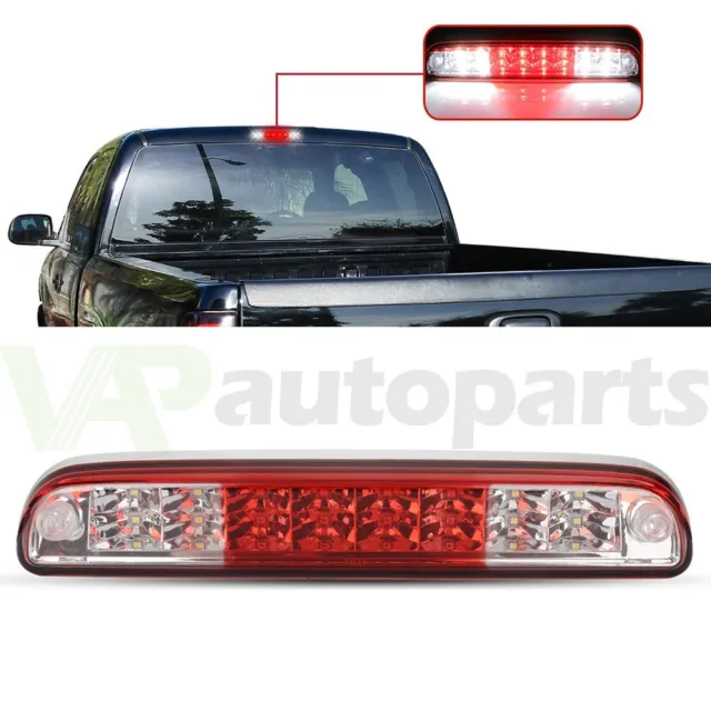 Chrome For 99-16 Ford Super Duty Rear Third 3Rd Tail Brake Light Lamp Red Lens