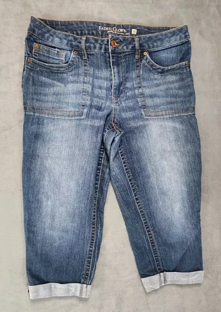 FADED GLORY WOMENS Jeans Size 16 Blue Crop Capri Cuff Stretch Light ...
