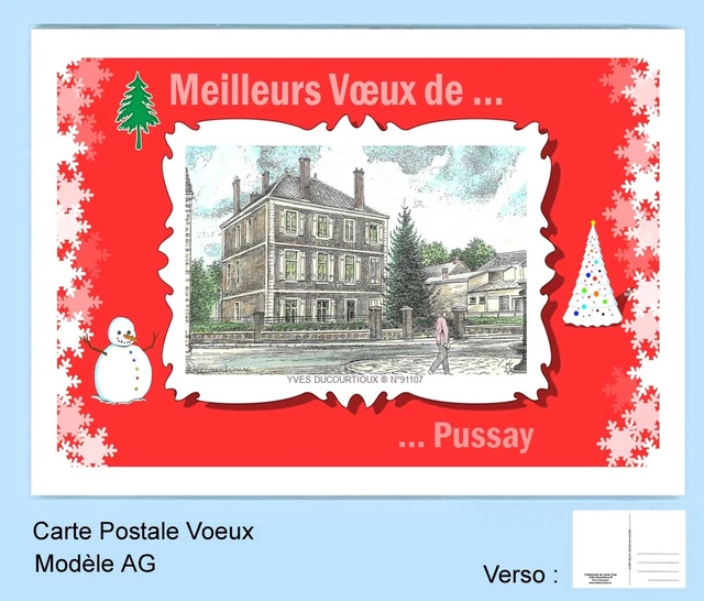 Cp Ag 91107 Carte Postale Voeux Fond Rouge 91 Pussay