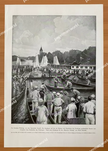 Der Stralauer Fischzug Zuschauer geschmückte Boote Zeichnung Kurd Albrecht 1925