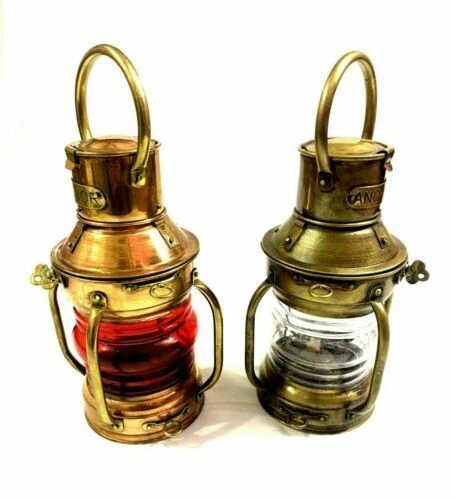 02er Set Lampe Boot Öl Schiff Nautisch Maritim Laterne Messing Licht Antik 2