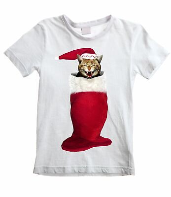 Christmas Cat In Stocking Funny Kid's  Children's T-Shirt
