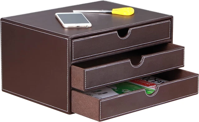 Leather Desk Organizer with 3 Drawers, Executive Office Supplies Desktop Filing