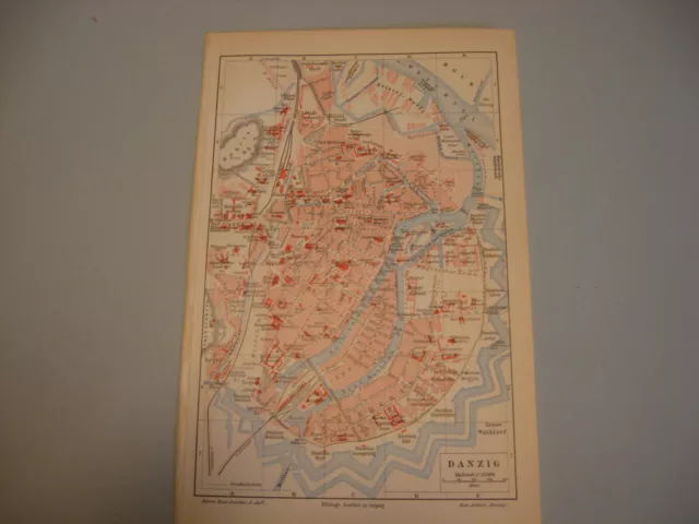 Danzig Stadt-Karte von 1902 Stadtplan mit Straßenregister-Original Lith.