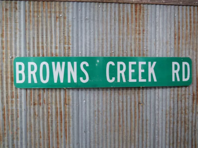 Authentic Used 9 X 54 inch Aluminum BROWNS CREEK Metal Sign Tiki Bar Cabin (24C)