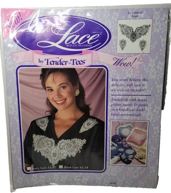 Look Of Lace Tender Tees Le Garland Iron On Black Lace Transfers Craft LL-10 VTG
