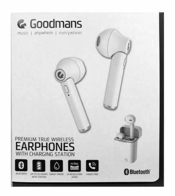 GOODMANS WIRELESS EARBUD Earphones With Charging Station White