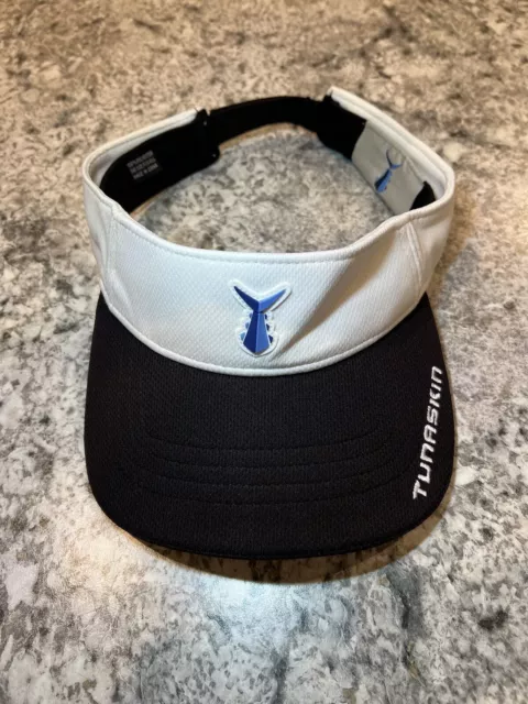 Tunaskin Adult Size Adjustable Black & White Visor Cap Hat With Blue Logo