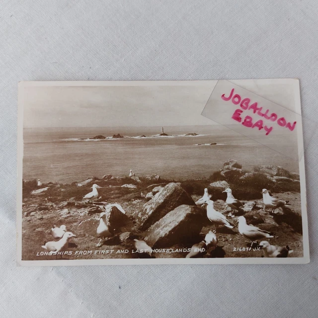 1930's RPPC Postcard Longships, Seagulls,  Land's End Cachet Cornwall. unposted