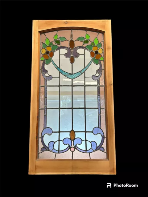 Victorian Stained Glass Window Panel Old Leaded  Antique Reclaimed Art Nouveau