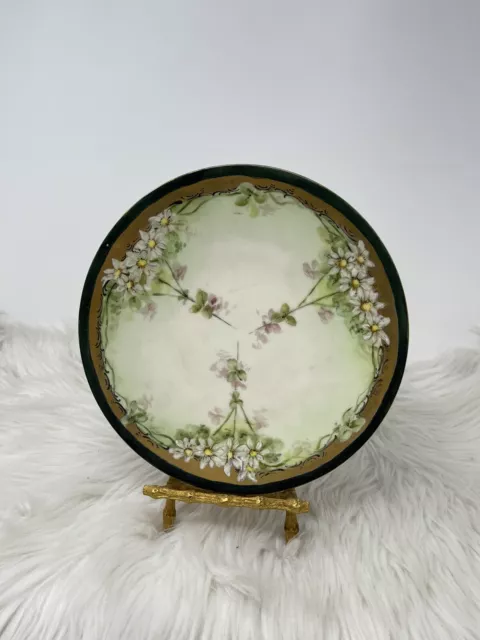 Antique France JP L Limoges Hand Painted Plate Abstract Floral Thick Gold Rim