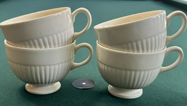 Wedgwood of Etruria & Barlaston EDME Ivory/Cream Set of 4 Ribbed Tea Cups 2.75"