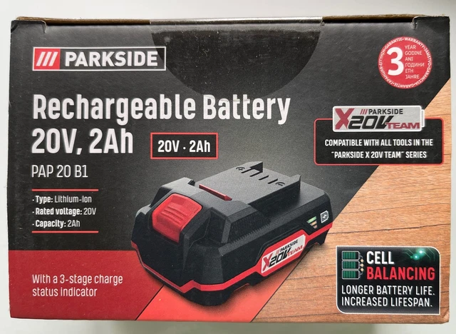 Set Batteria E Caricabatterie Parkside 20V – 2Ah PAP 20 B1 E PLG 20 C1, Ricarica In 60 Minuti, Compatibile X 20 V Team