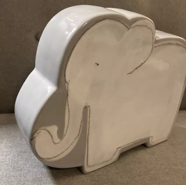 Alex Marshall Studios Elephant Coin Bank Ceramic Gray & White Cute 2