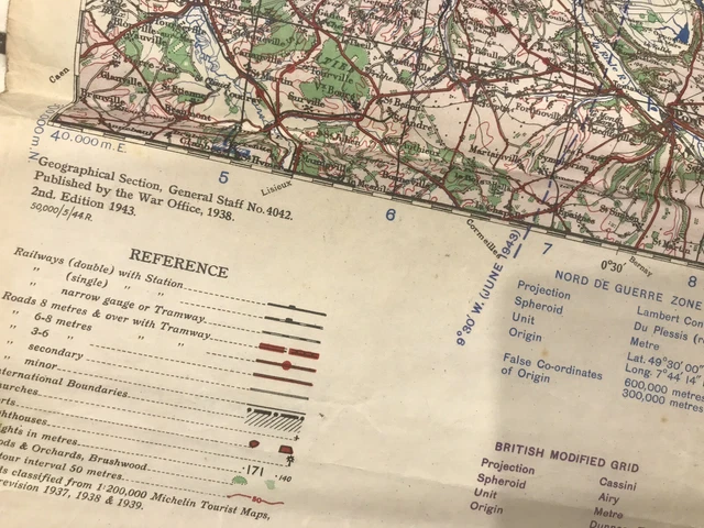 Original 1943 Havre Amiens Nw Europe Raf Map War British Army Military Wwii Ww2