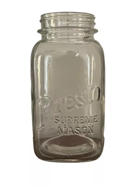 Vintage Presto Supreme Quart Mason Jar Owens Illinois Glass Company 1930s