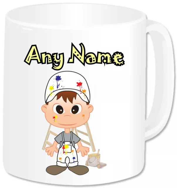 Taza de pintor personalizada nombre personalizado taza hágalo usted mismo decorador papá hombres regalos de cumpleaños 2