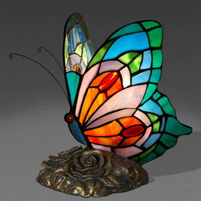 Tiffany Style Table Lamp Butterfly Stained Glass Desk Light Vintage Table Light