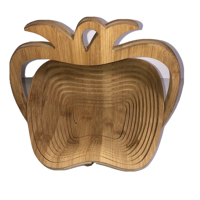Folding Apple Shaped Collapsible Fruit Storage Basket Wooden Layer Trivet