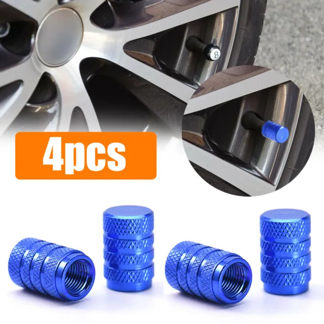 4Pcs Car Blue Wheel Tire Tyre Valve Stems Air Dust Cover Screw Cap Accessories
