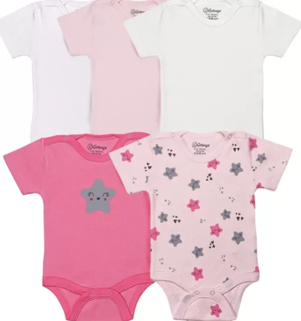 5 Pack Baby Girl Vest Set - 6-9 months - Short sleeve Cotton Bodysuits Multipack