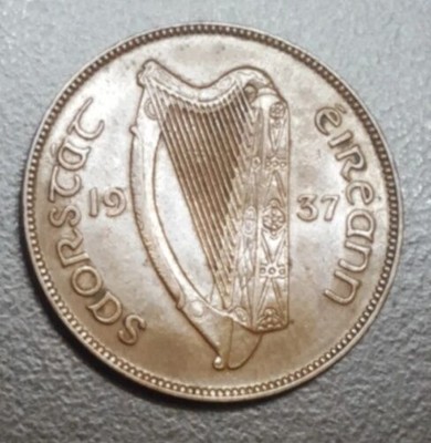 1937 IRELAND ONE PENNY KM 3 VERY NICE XF HEN & CHICKS OLD IRISH 1d COIN