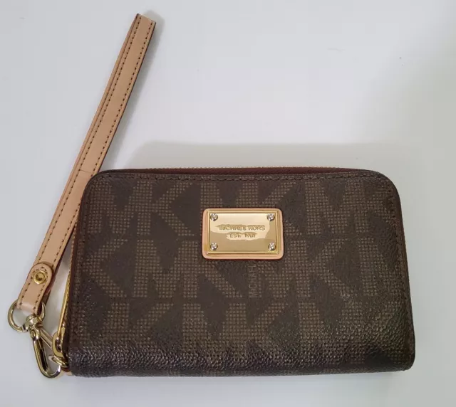 Michael Kors MK Signature Zip Around Wristlet Wallet Brown