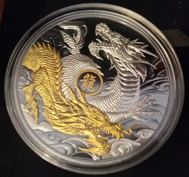 5 oz 10$ Niue Silbermünze Lunar 2024, Jahr des Drachen Black Proof PP Aufl: 888