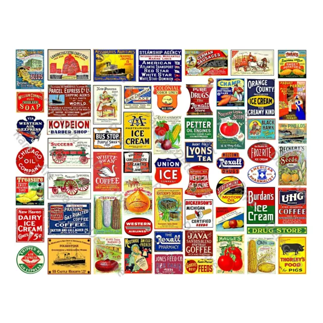 Dollhouse & General Store Signs, 61 Diorama Advertising Signs, 1 STICKER SHEET