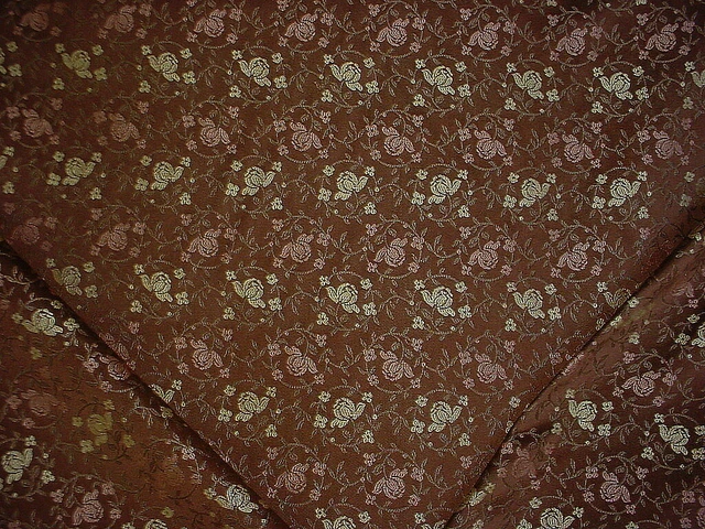 10-5/8Y Robert Allen Mauve Chocolate Floral Brocade Drapery Upholstery Fabric