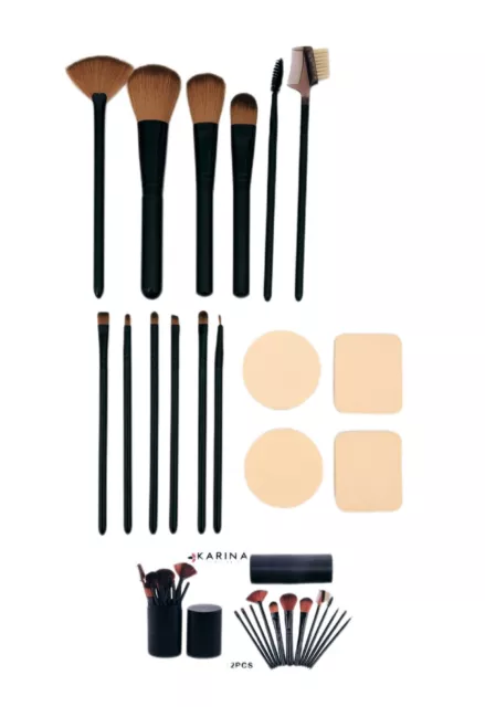 KARINA MAKE UP set 12 pennelli trucco professionali 4 spugnette trucco e scatola