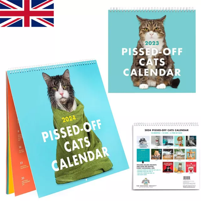 2023/2024 Pissed Off Cat Calendar Wall Hanging 12 Monthly Animal Theme Decor UK