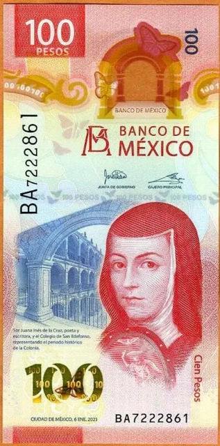 Mexico 2021. 100 Pesos Banknote. 100 Pesos Bank Bill. Vertical Polymer UNC Bill.