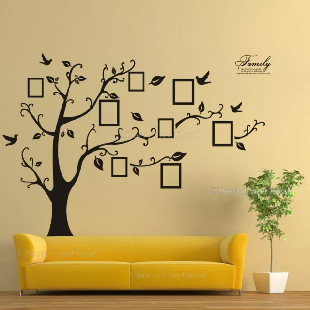 Family Tree Wall Sticker Birds Photo Frame Black Art Decals Home Decor UK