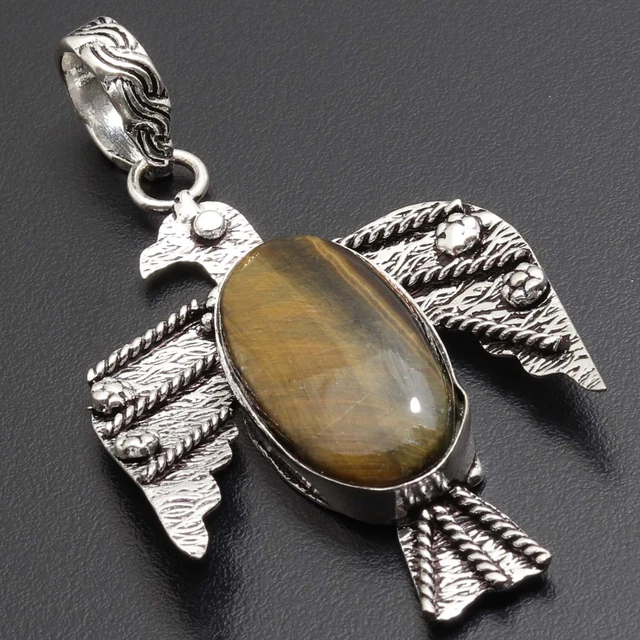 U10795 Tiger  Eye Eagle Flying Style Handmade Pendant 2.5" Gemstone Jewelry