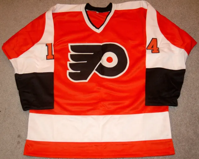 Maillot dédicacé style orange Ken Linseman Philadelphia Flyers XL avec coa JSA 3