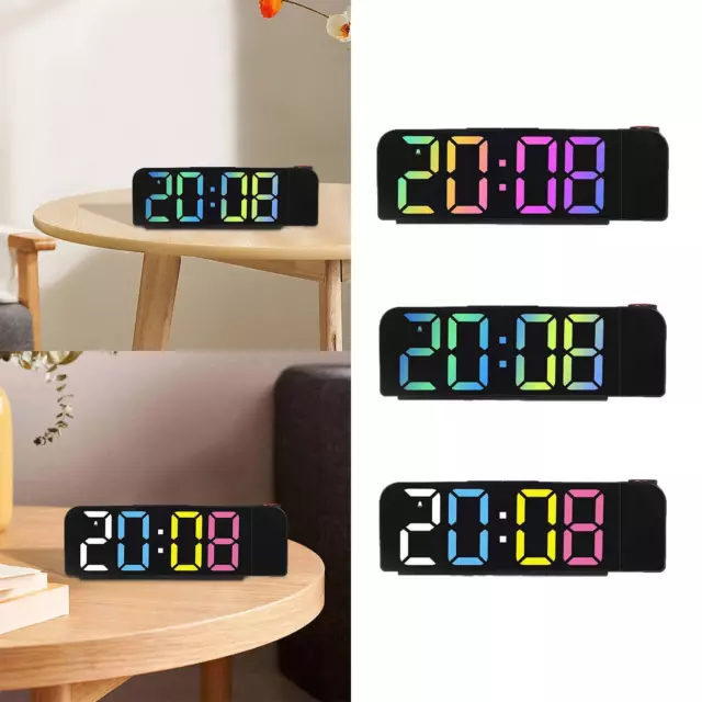 Horloge de Table Numérique Double Alarme Réveil à Projection LED Rotatif à