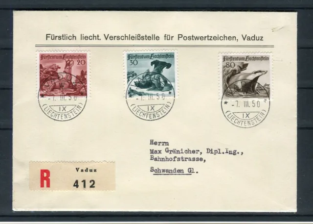 Liechtenstein 285 - 287 Jagd 1950 auf  FDC (G3044)