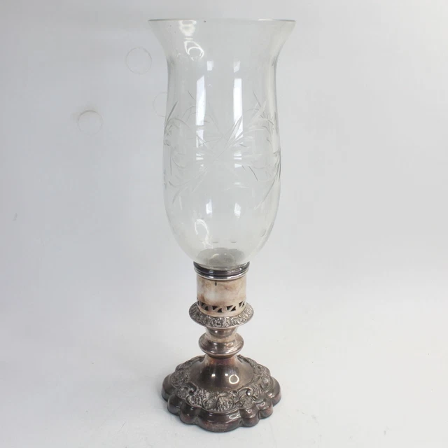 Vintage Garrard & Co Silver Plated and Cut Glass Hurricane Lamp Candlestick