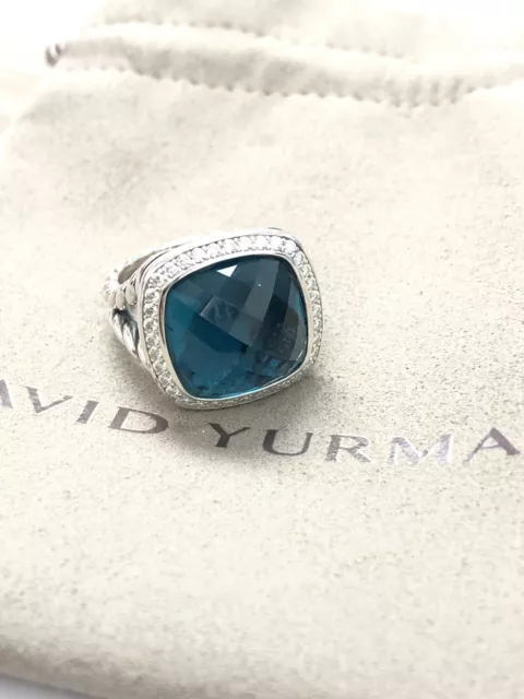 David Yurman Sterling Silver 14mm Albion Ring Hampton Blue w/ Diamond size 7.5