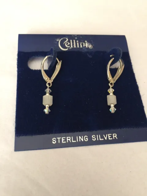 Vtg 90s NOS Sterling Silver Pierce Earrings 1/2” Dangle W/frosted Art Glass &RS