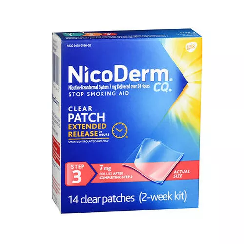 NicoDerm CQ Étape 3 Transparent Patches 14 Doses 7 MG