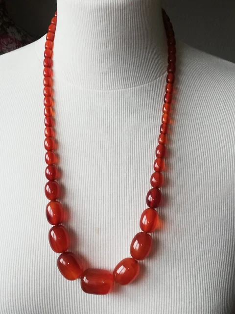 Collier Vintage En Perles De Bakélite Ambre Cerise - Occasion Authentique